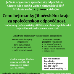 Cena hejtmanky Jihočeského kraje za společenskou odpovědnost - poster