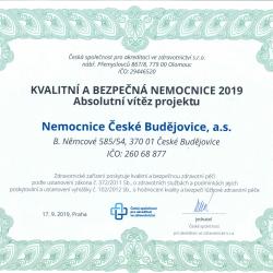 Nemocnice České Budějovice, a.s. je absolutním vítězem v hodnocení kvality a bezpečí.