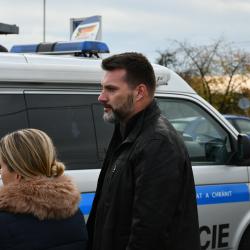 Radní pro dopravu Jiří Švec při kontrole dodržování povinných přestávek u řidičů nákladní dopravy.