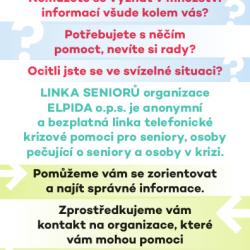 Nezisková organizace Elpida, která pomáhá seniorům, nabízí obyvatelům profesionální pomoc bezplatné Linky seniorů na tel. čísle 800 200 007.