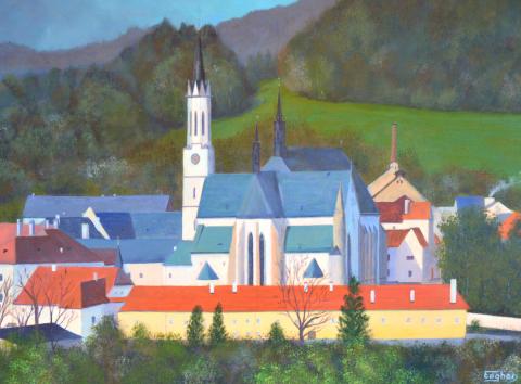 Expozice zobrazuje propojení irské a české krajiny v podání irského výtvarníka Eoghana Ó´Súilleabháina žijícího na jihu Čech (Cloister May Print 2020).